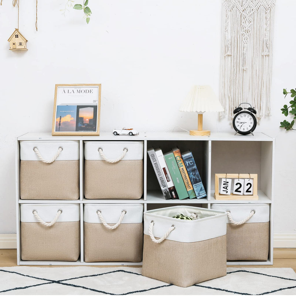 MidmmVick 11 x 11 Inch Cube Storage Bins, 6 Pack Large Collapsible Fabric Storage Bin with Ropes