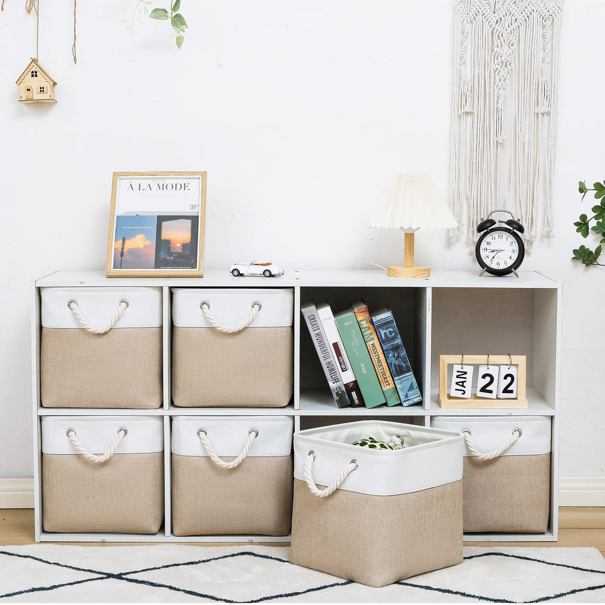 MidmmVick 11 x 11 Inch Cube Storage Bins, 6 Pack Large Collapsible Fabric Storage Bin with Ropes