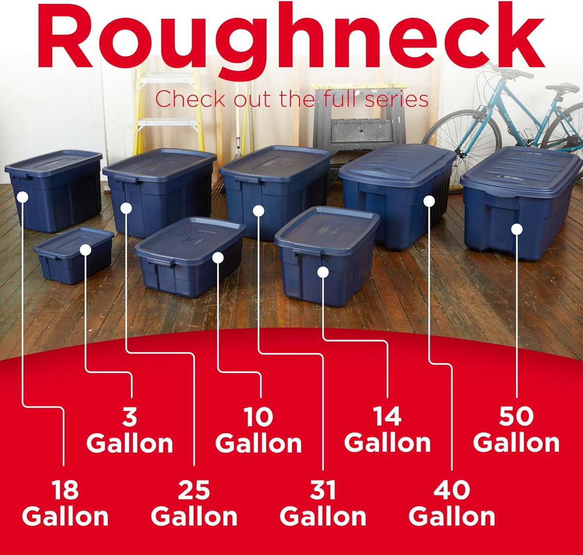 Rubbermaid Roughneck Tote Variety - |Made in the USA| Dark Indigo Metallic, Rugged Plastic