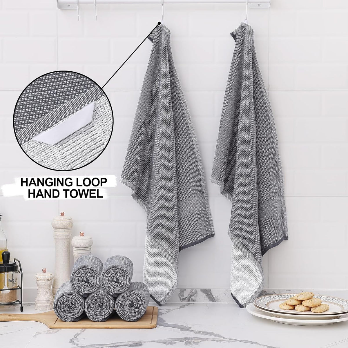 Homaxy Premium Kitchen Towels(18”x 28”, 6 Pack), Large Cotton Kitchen Hand Towels, Flat and Terry