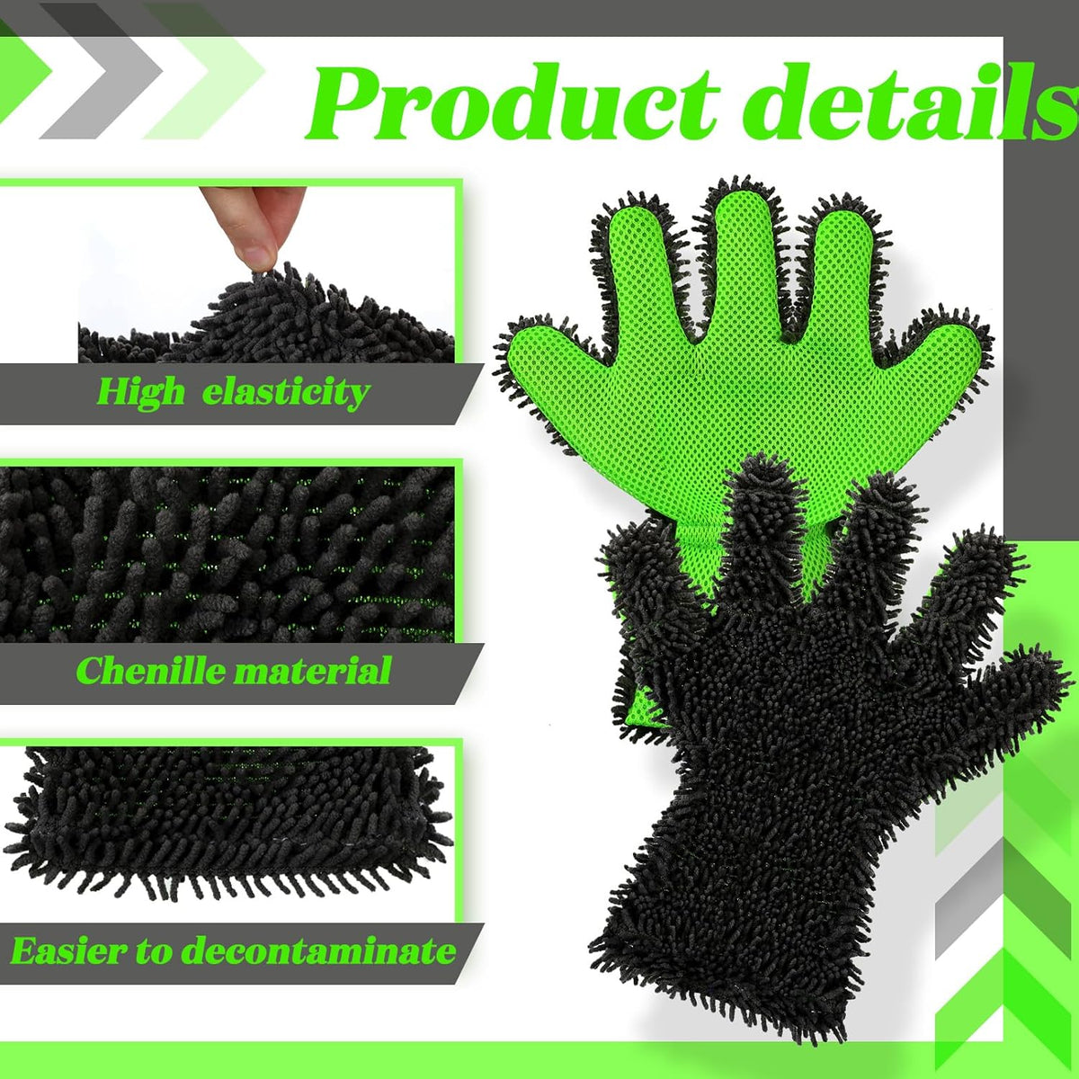 2 Packs Car Wash Mitt 5 Finger Microfiber Wash Mitts Car Dusting Gloves Double Sided Microfiber
