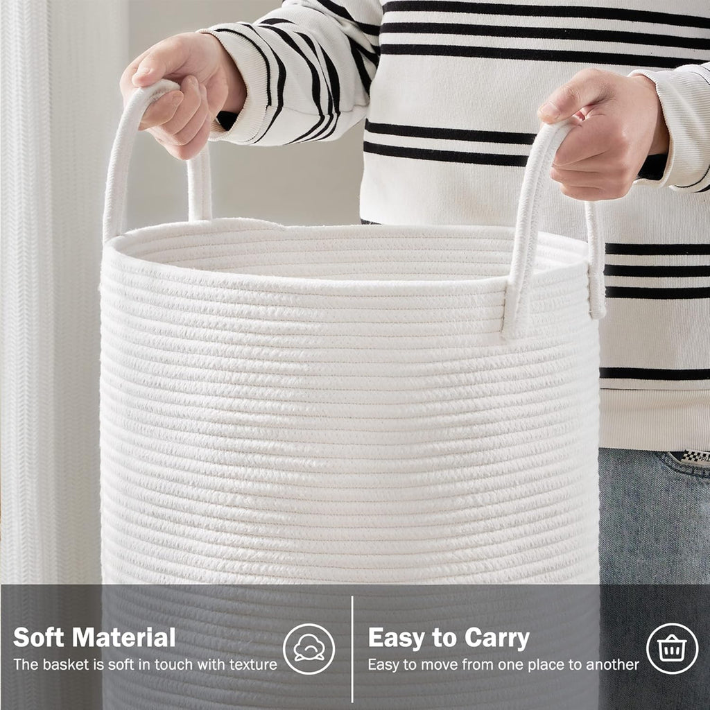 Woven Rope Laundry Hamper Basket by YOUDENOVA, 58L Tall Laundry Basket, Baby Nursery Hamper for