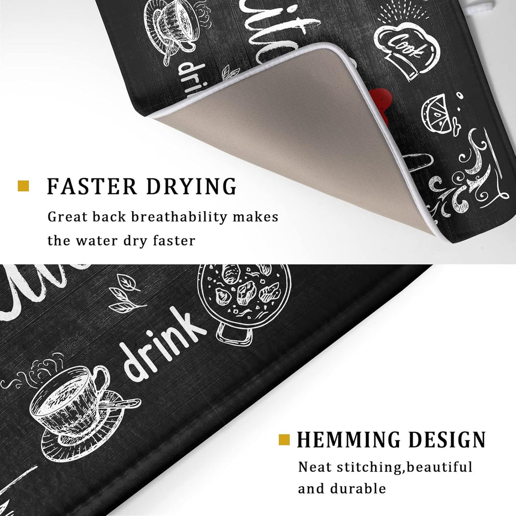 Black Coffee Bar Dish Drying Mats for Kitchen Counter 18x24 Inch, Kitchen Drying Mat, Kitchen