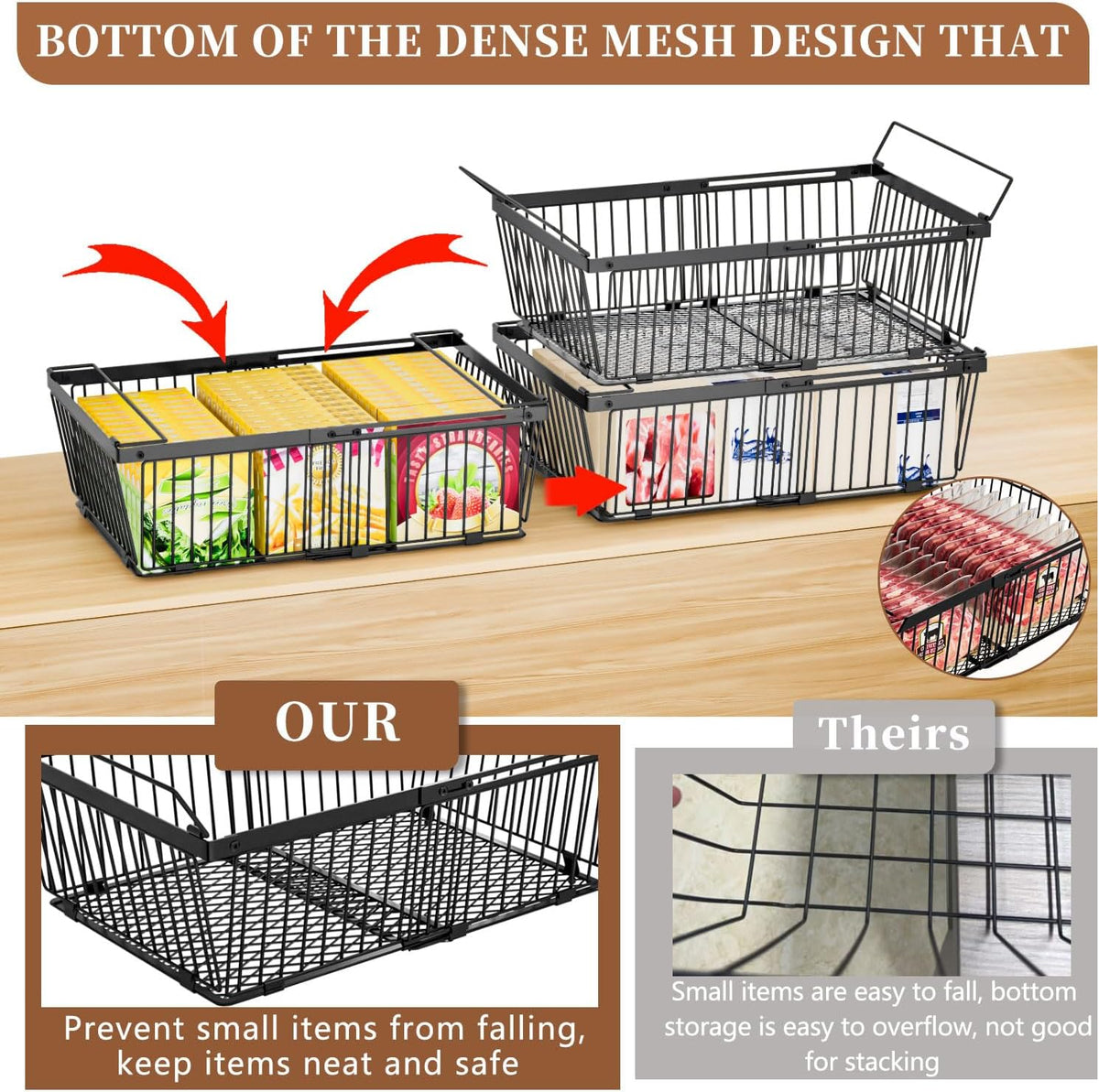 Large Freezer Organizer Bins，Upgraded Bottom Leak-Proof net，Fit 10 to 20 Cu Ft Chest Freezer，2