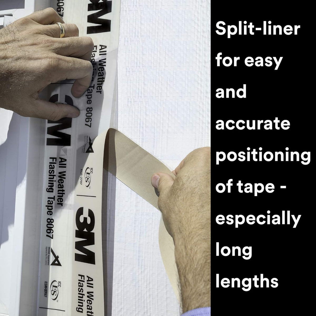 3M All Weather Flashing Tape 8067, 2 in x 75 ft, 1 Roll, Adhesive Backed Split Liner, Prevents