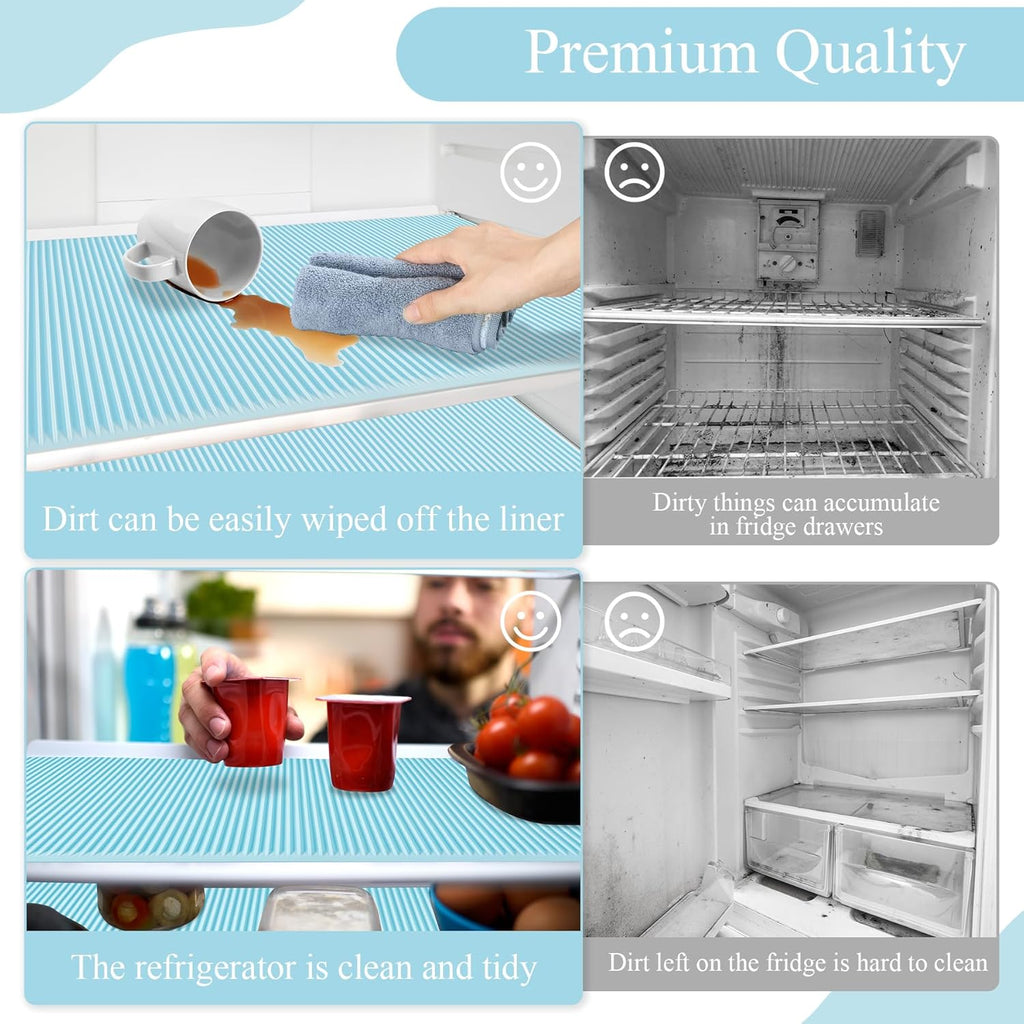 Non-Slip Silicone Refrigerator Liners for Shelves, Reusable Washable Fridge Shelf Drawer Liners
