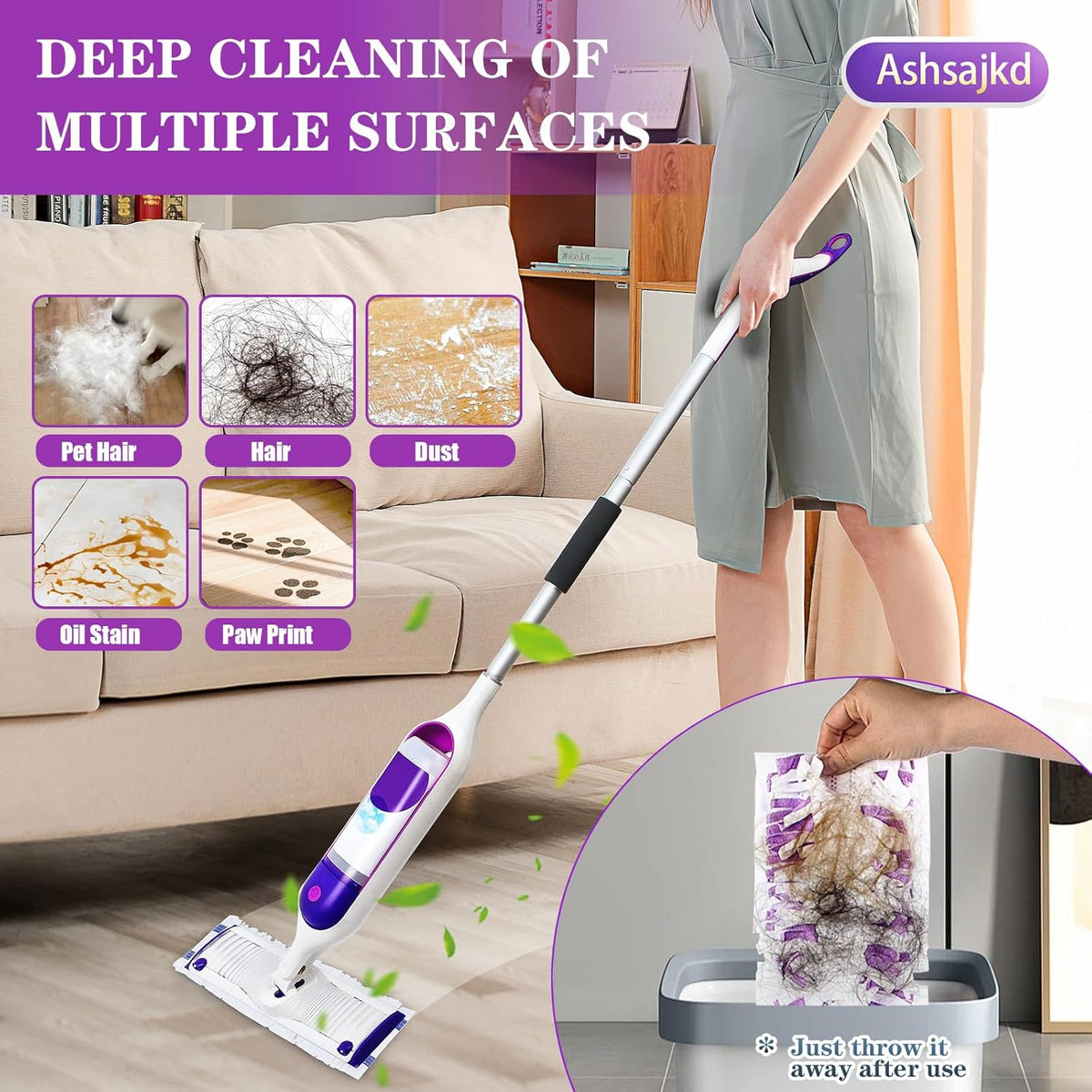 30 Pack Disposable Power Mop Refills Compatible for Swiffer Power Mop(13-15in), Multi-Surface Spray