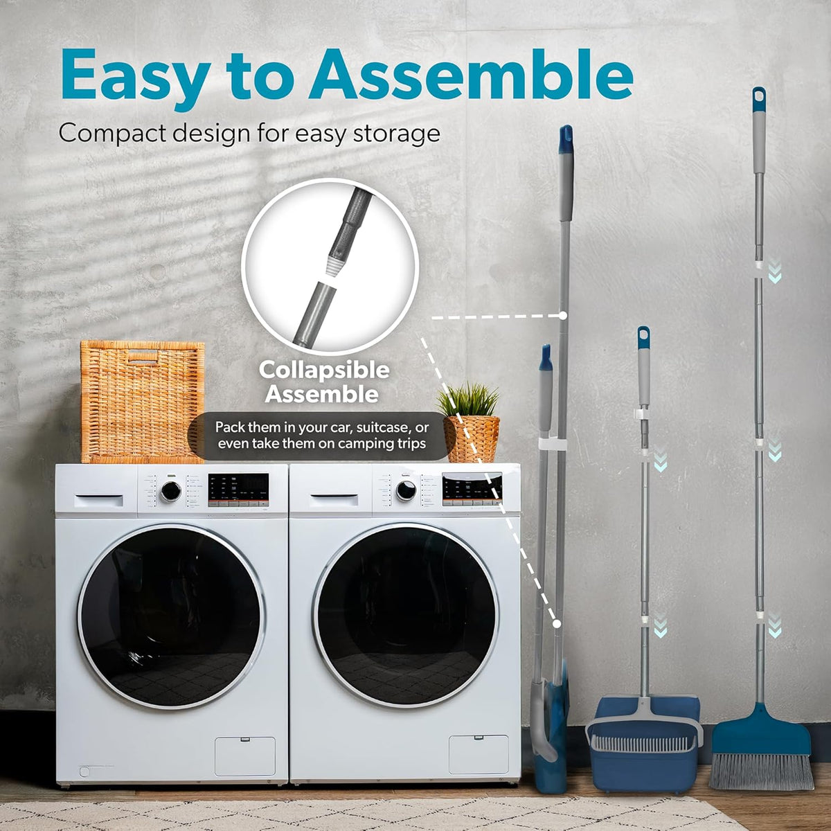 BLACK+DECKER Butler Broom & Dustpan Set - Stand-Up Design - Lightweight, Space-Saving Combo for