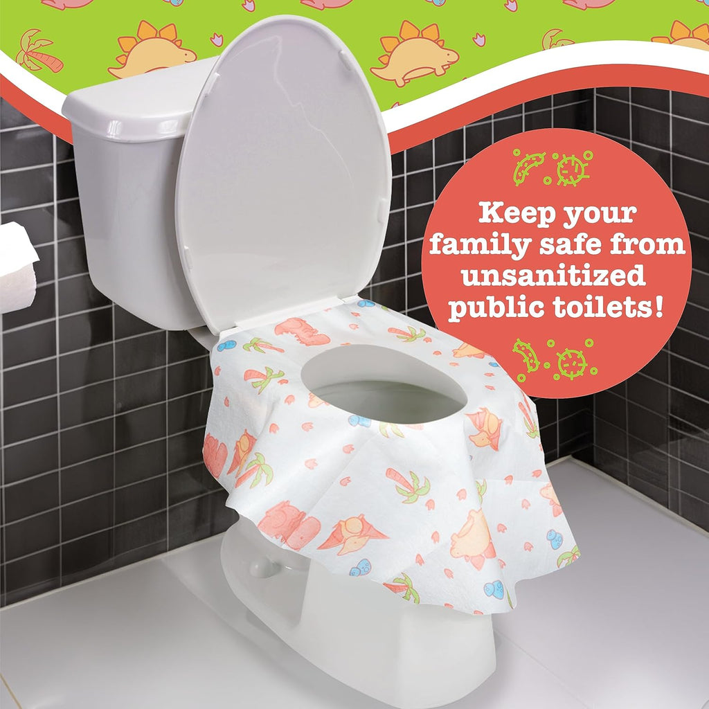 Toilet Seat Covers Disposable (40 pk, Dinosaurs) - XL Waterproof Toilet Cover for Toddlers, Kids &