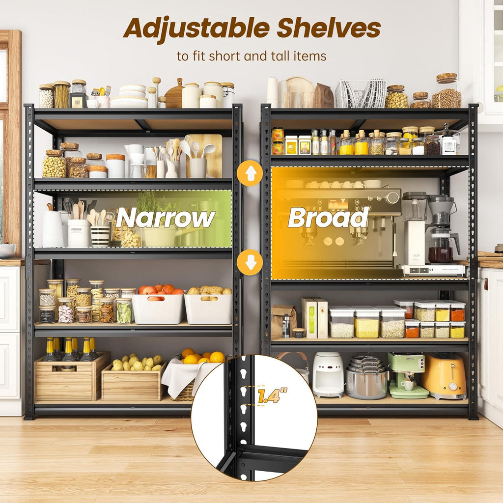 5-Tier Storage Shelves, 1980LBS Adjustable Pantry Shelves, Metal Shelving Unit for Kitchen, Pantry