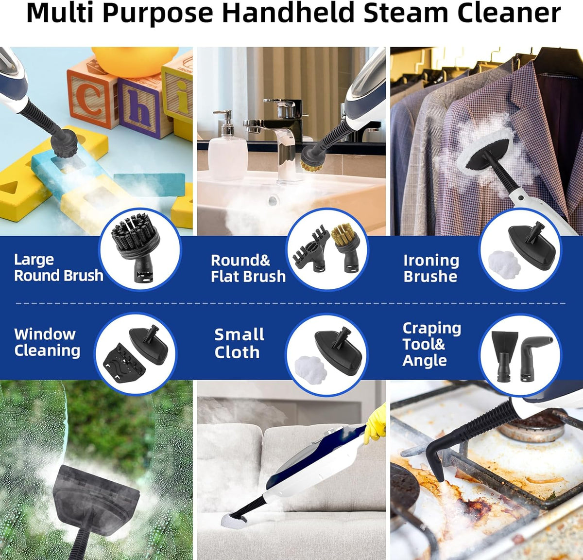 Steam Mop - 10-in-1 Floor Steamer Detachable MultiPurpose Handheld Steam Cleaner for