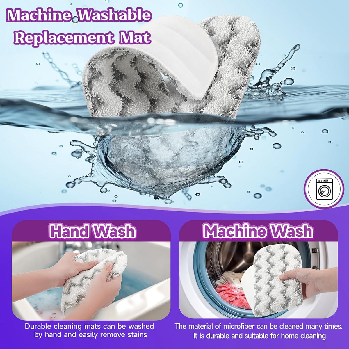 8 Pack Reusable Mop Replacement Pads Compatible for Swiffer PowerMop Spray Mop, Dry Wet Mopping