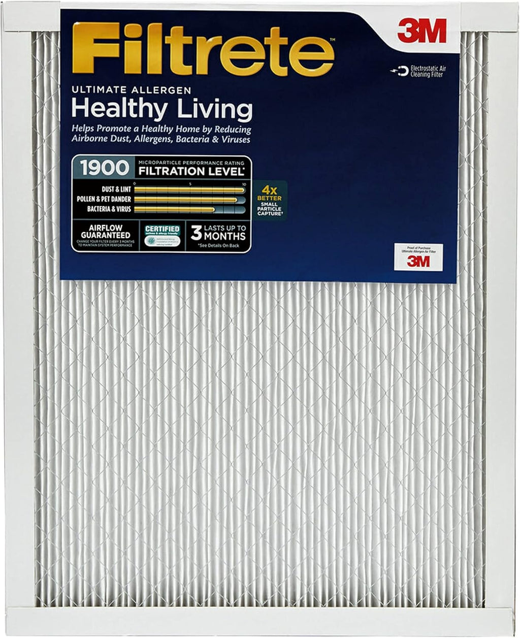 Filtrete 16x20x1 AC Furnace Air Filter, MERV 13, MPR 1900, Premium Allergen, Bacteria & Virus