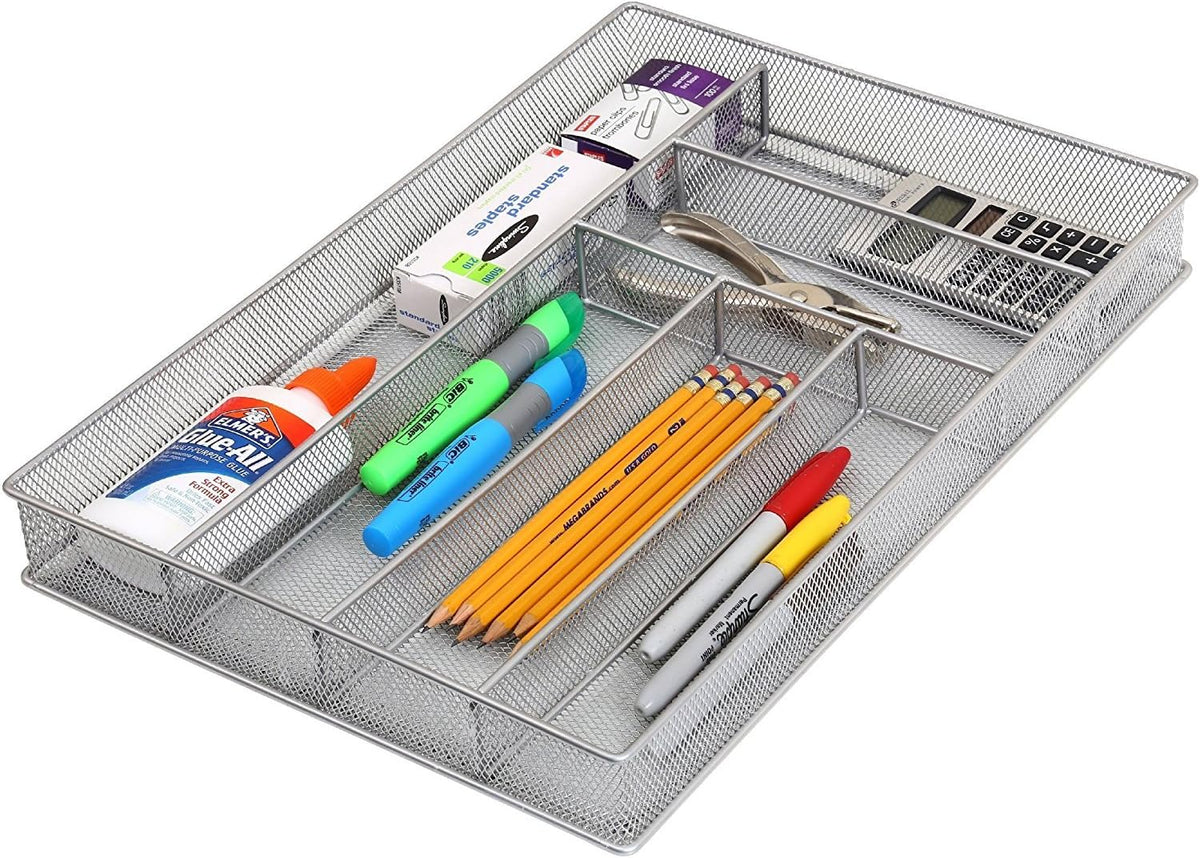 YBM Home Metal Silverware Organizer for In-Drawer Cutlery Storage, 6 Compartment Mesh Cutlery