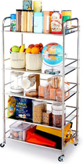 susunnus Stainless Steel Cart with Wheels 5 Tier,Stainless Steel Kitchen Cart,Utility Cart,Metal