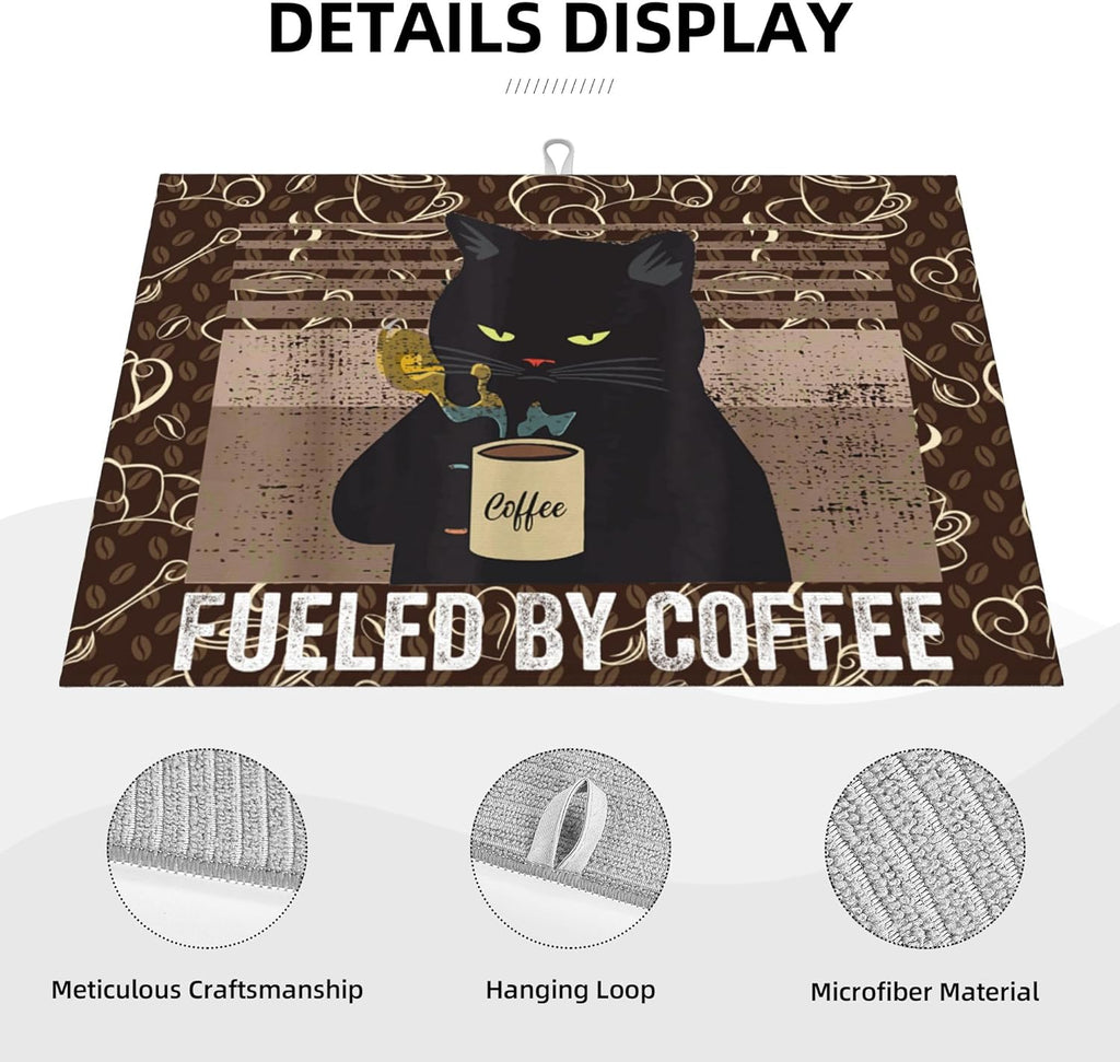 Vintage Cat Dish Drying Mat for Kitchen Counter Absorbent Reversible Retro Coffee Drying Pad