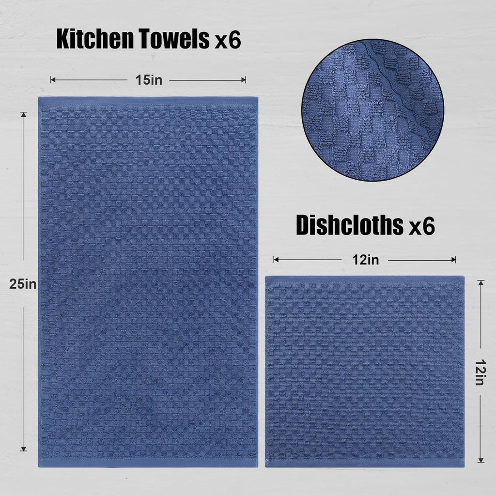 Fintale 100% Cotton Kitchen Towels and Dishcloths Set, 12 x 12 & 15 x 25 Inches, Set of 12 Bulk