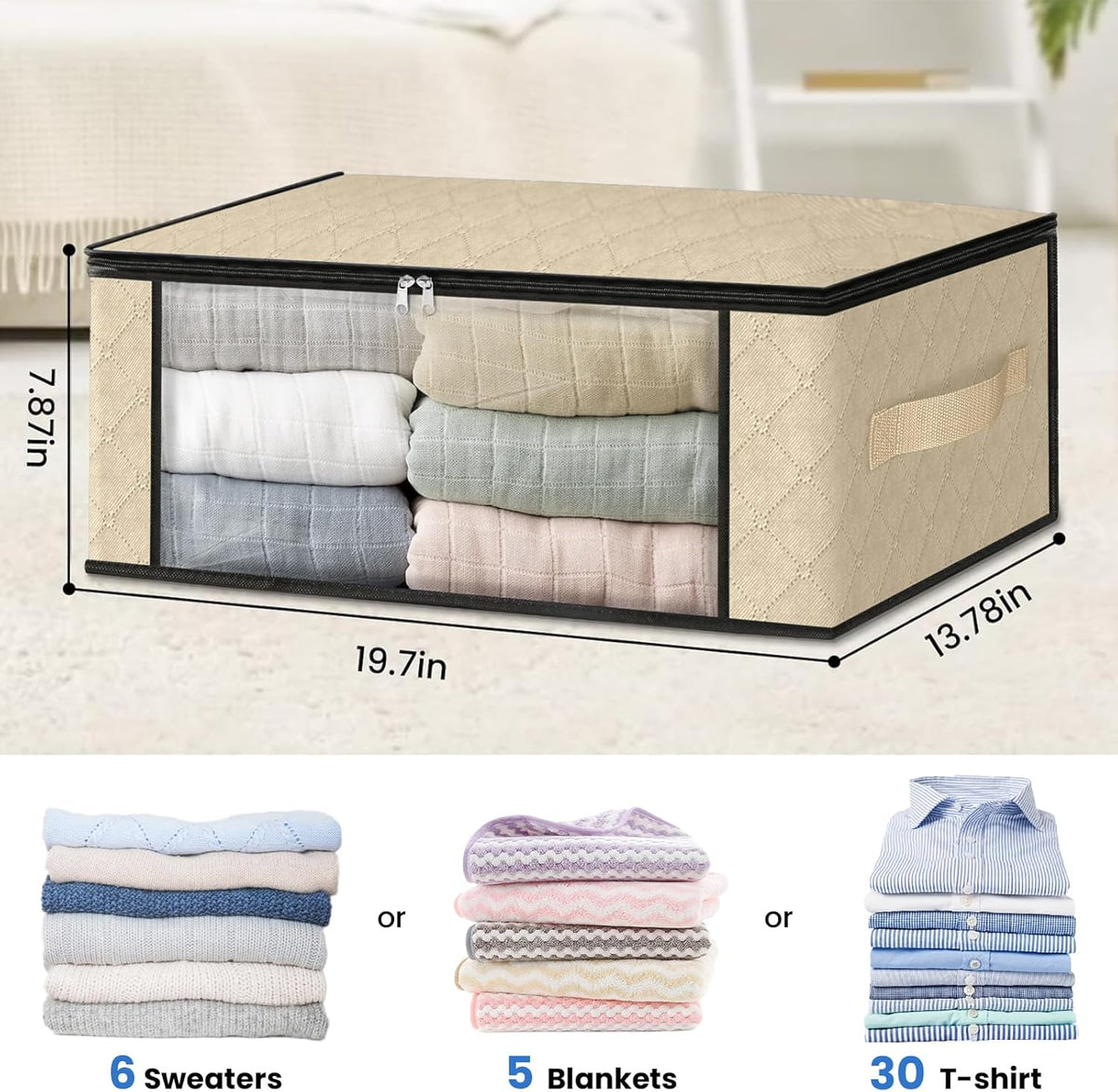 HomeHacks Storage 4-Pack Clothes Organizer Storage Bags Foldable Storage Box with Large Clear