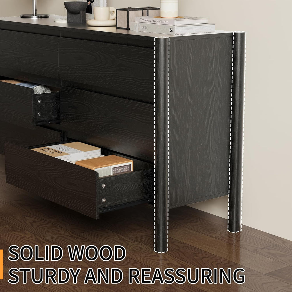 Dresser for Bedroom with 6 Drawers,47" Wide Oak Dresser with 4 Solid Wood Legs, Wooden TV