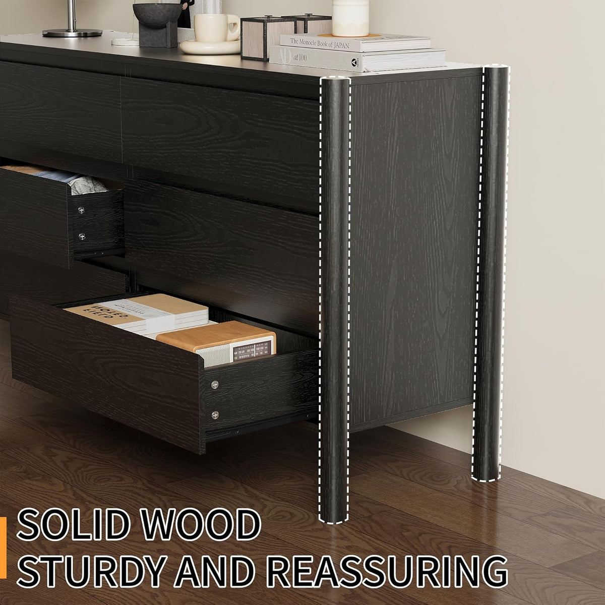 Dresser for Bedroom with 6 Drawers,47" Wide Oak Dresser with 4 Solid Wood Legs, Wooden TV
