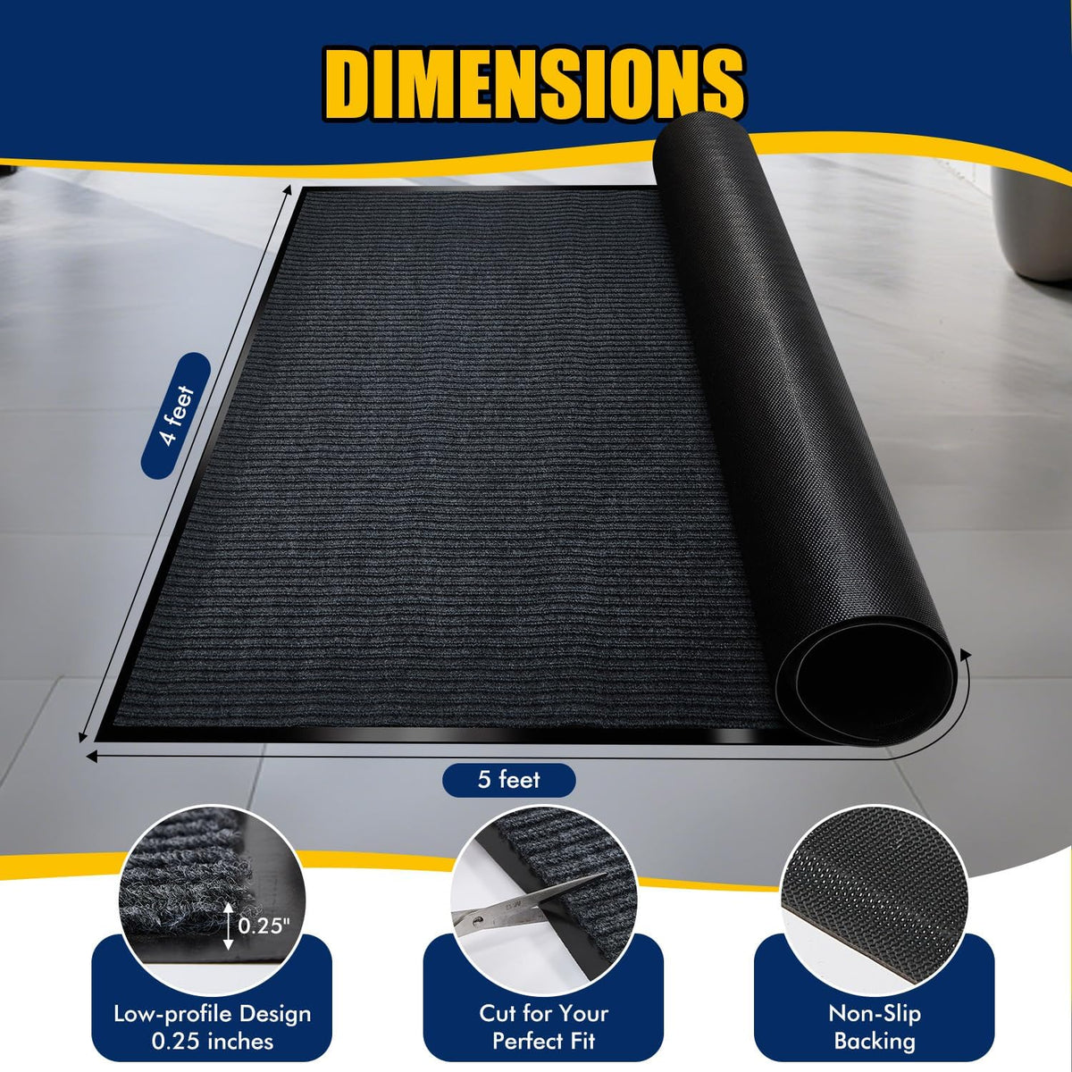 Extra Large Indoor/Outdoor Entrance Mat - 4 x 5 Feet, Rubber Border Door Mat, Waterproof