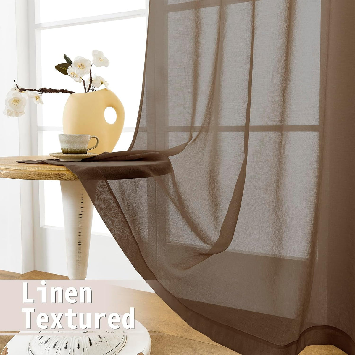 Tollpiz Small Sheer Door Curtain Closet Linen Textured Curtain Sheers Doorway Light Filtering Voile