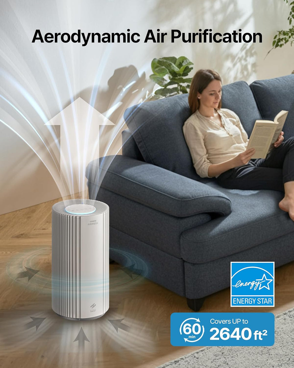 COWAY Air Purifiers for Large Room Whole Home Up to 2,640ft², True HEPA Filter for Smoke