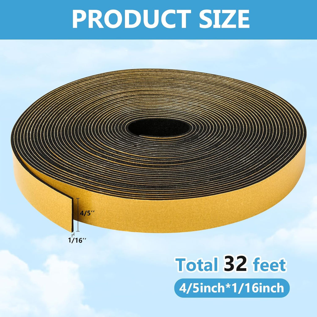 Black Weather Stripping Door Seal Strip (3/5 Inch X 1/16 Inch X 32Feet), Strong Adhesive