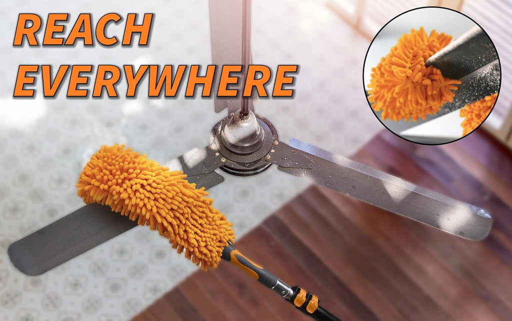 Ceiling Fan Blade Duster Cleaner with 4-14 ft Extension Pole (20ft Reach) // Flexible Fan Cleaner