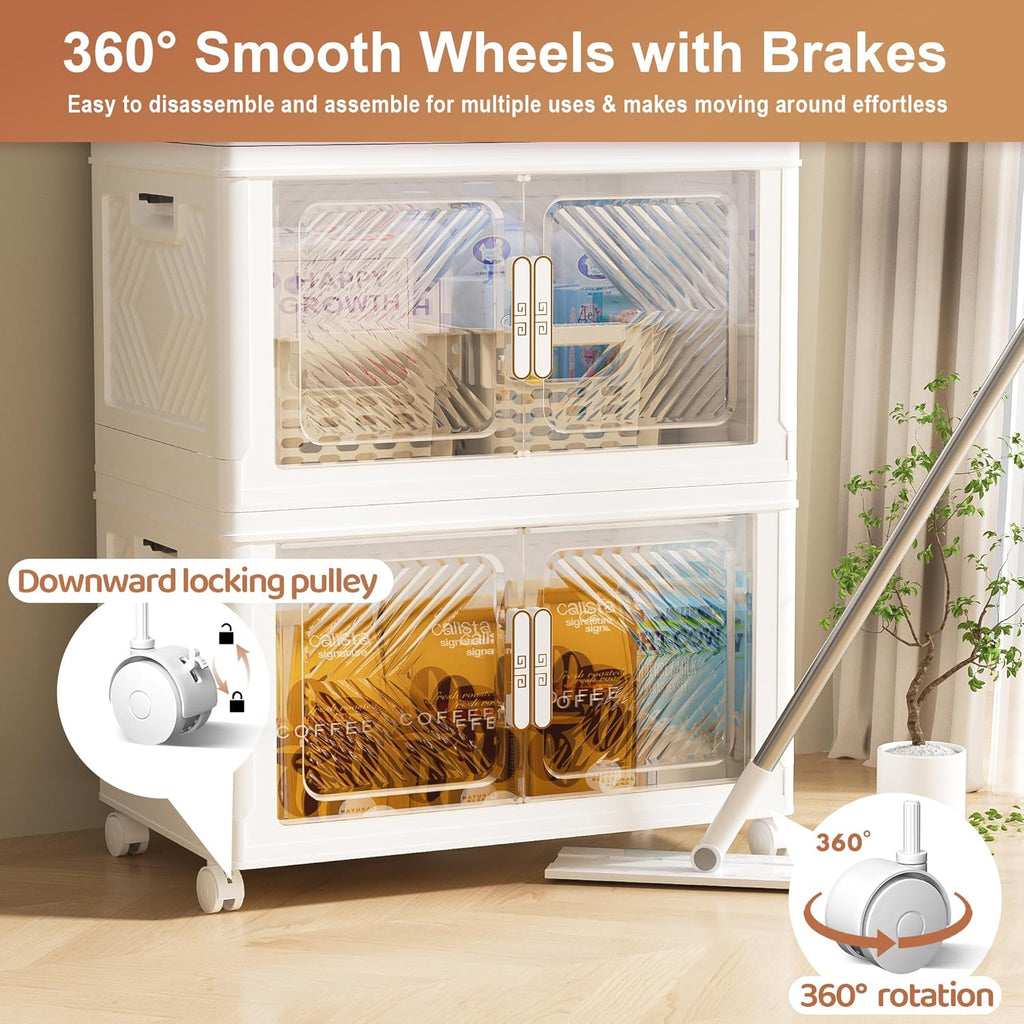 Storage Bins with Lid 76QT, Stackable Storage Containers with Wheels and Magnetic Doors, Plastic
