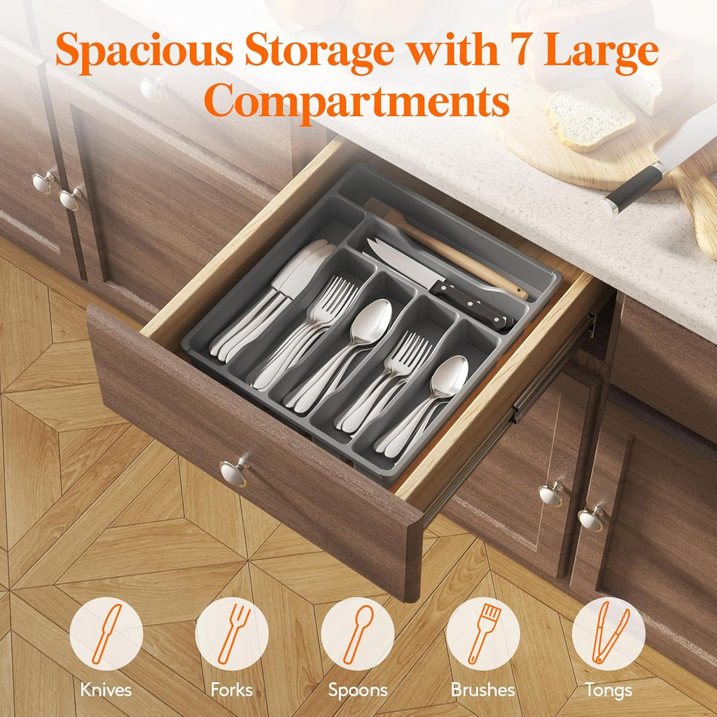 Lifewit Silverware Drawer Organizer Tray, Plastic Cutlery Storage for Kitchen Drawer, Flatware and