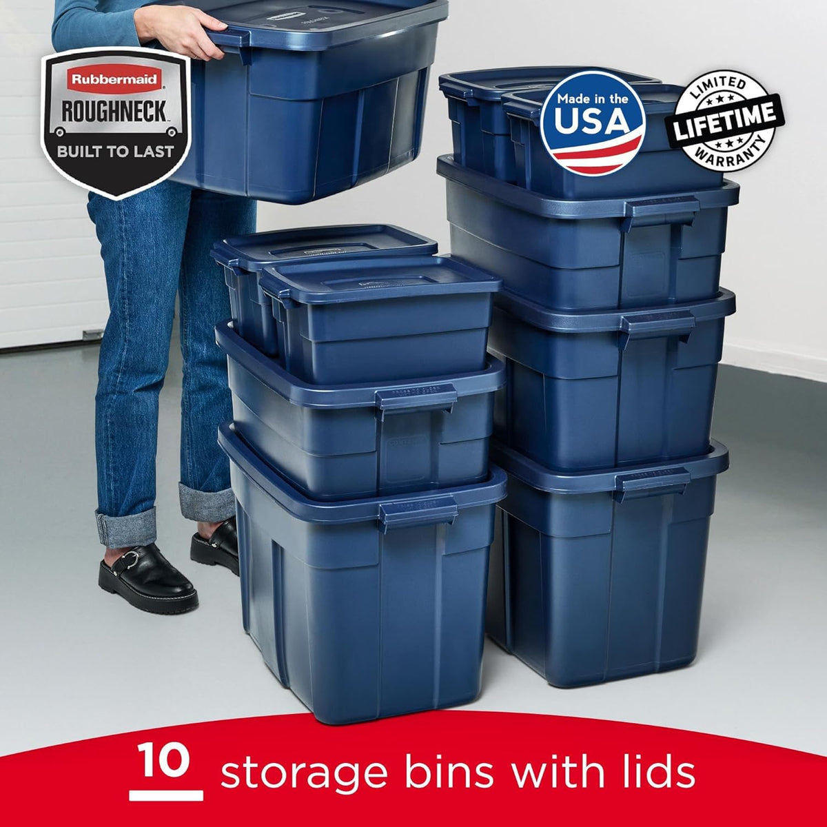 Rubbermaid Roughneck Tote Variety - |Made in the USA| Dark Indigo Metallic, Rugged Plastic