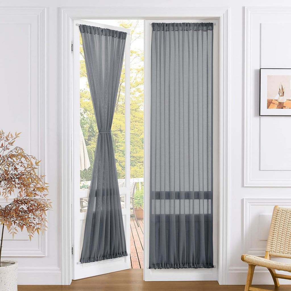 Tollpiz Sheer Door Curtain Closet Linen Textured Curtain Sheers Doorway Light Filtering Voile