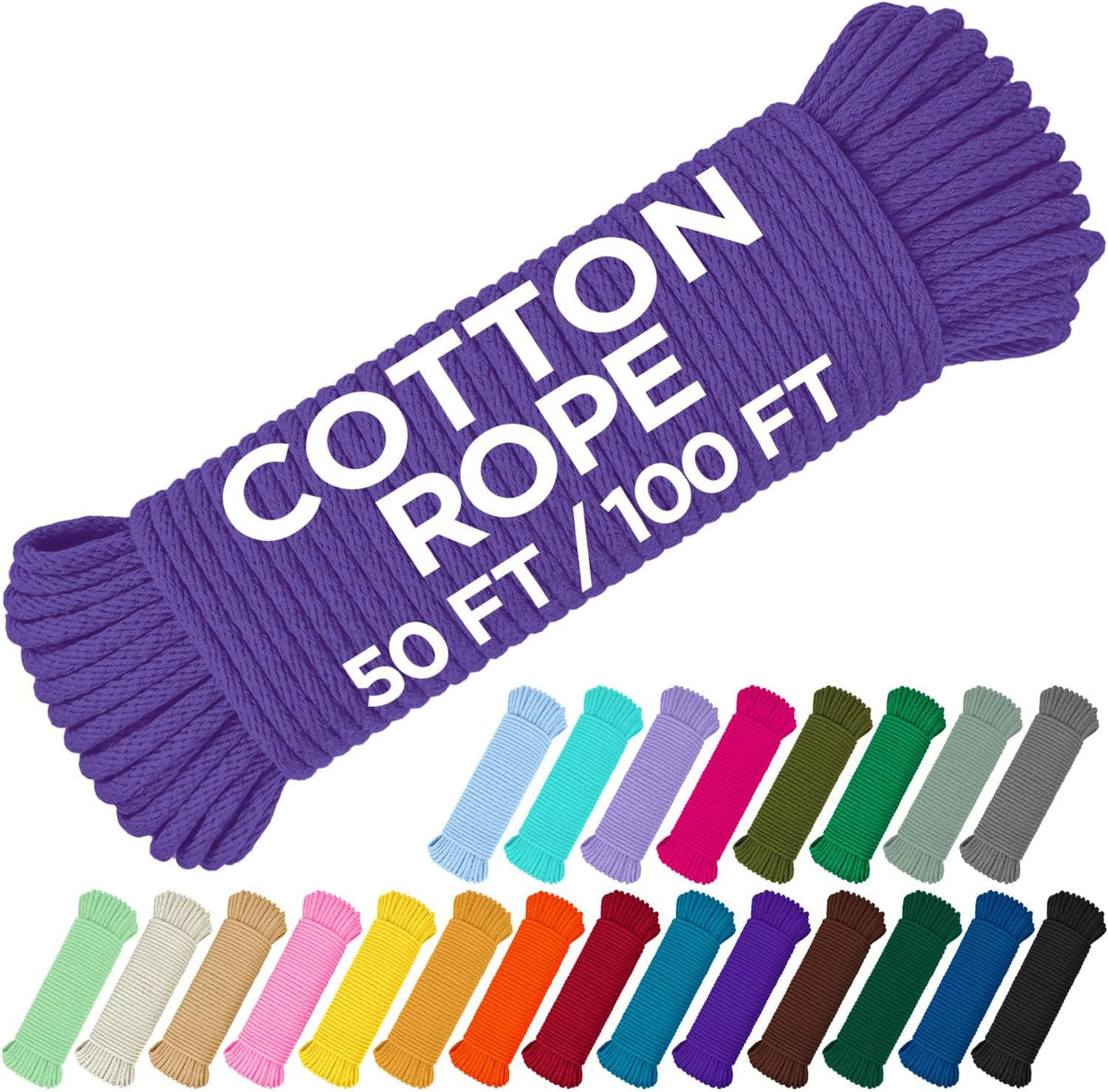 TECEUM Cotton Rope 3/16” (5 mm) – 100 FT – Strong All-Purpose Braided Rope – Natural Cotton – for