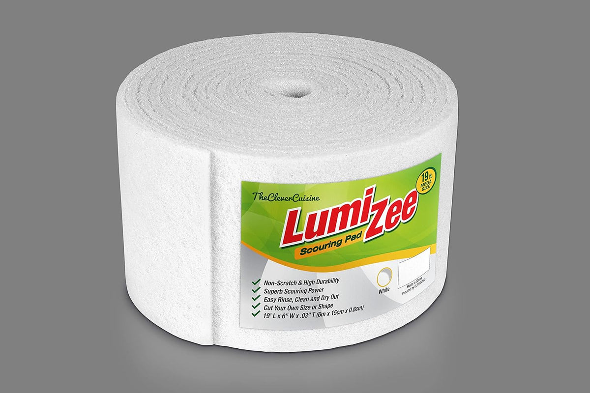 Non-Scratch White Scrubbing Pads Roll 19ft Economy Size Sponge Scouring Pad 19ft x 6in x 0.3in (6m