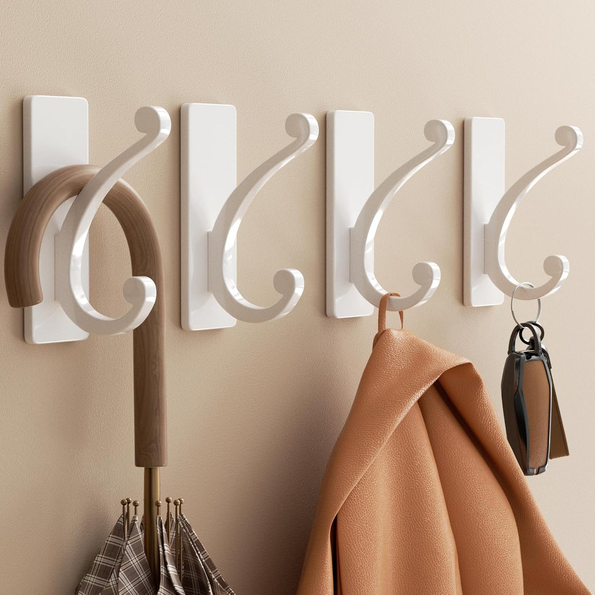 Adhesive Wall Hook for Towel/Coat - Extra Sticky 10LB Stainless, Stick on Hanger for Bath or