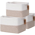 COMFY-HOMI 3-Pack Cotton Rope Woven Basket with Handles for Shelves, Books, Toys, Cloth