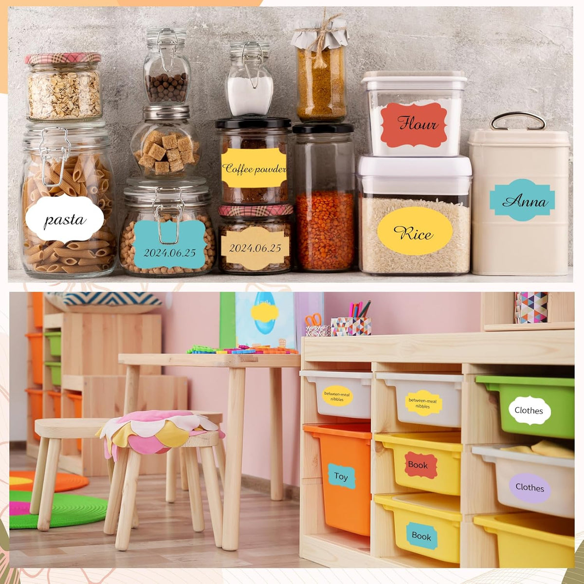 White Labels Stickers, 250PCS 3" x 2" Fancy Shape Stickers Labels for Storage Box or Food Jars