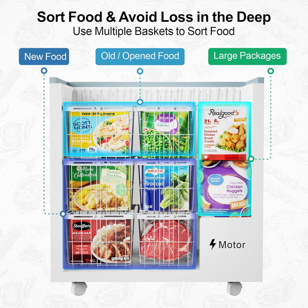 iSPECLE Freezer Organizer Bins - 4 Pack Adjustable & Extra Large Chest Freezer Organizer Bins for 5