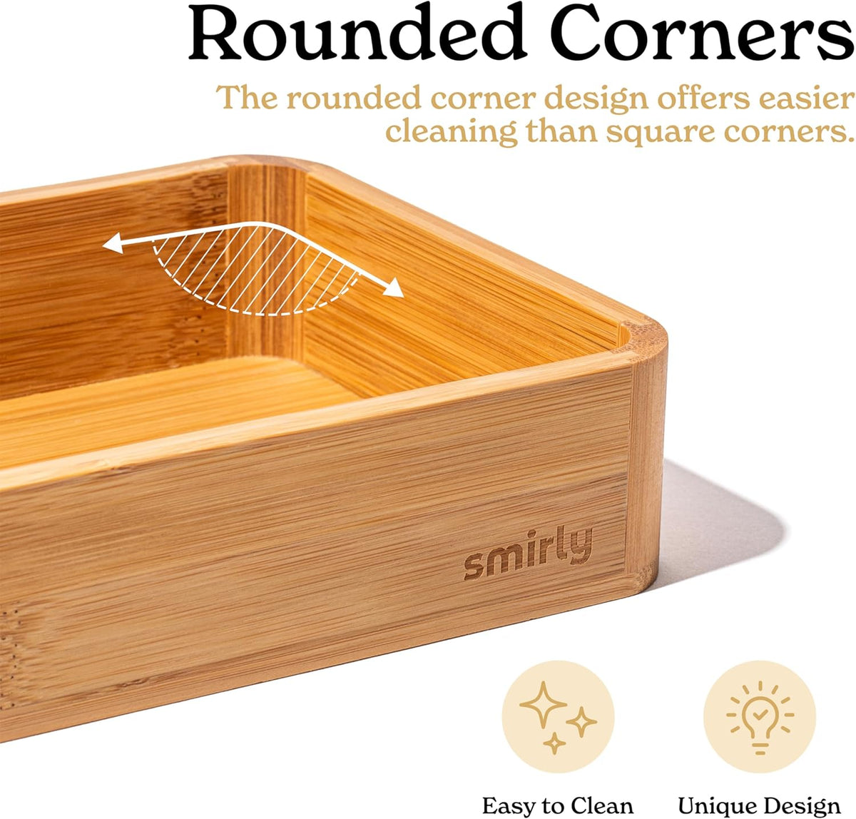SMIRLY 5-Piece Bamboo Kitchen Drawer Organizer Set for Large and Small Utensils, Multi-use Storage