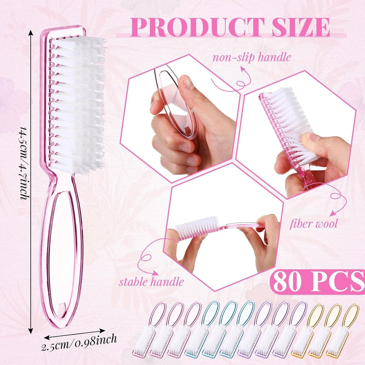 Patelai 200 Pcs Handle Grip Nail Brush Bulk Colorful Nail Scrubber Fingernail Brushes Hand Toes