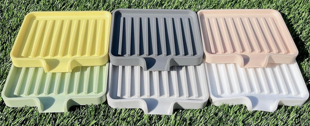 Happitasa Silicone Soap Dish Tray and Sponge Holder with Drain Chute, Pack of 2 | Bathroom and