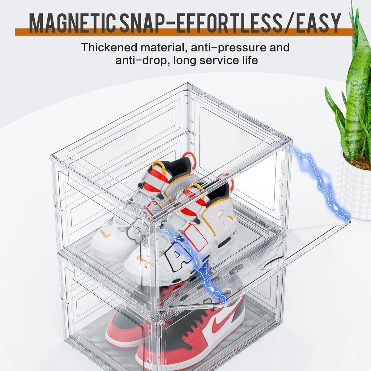 KEFA XL Shoe Storage Box Organizer, 6 Pack Shoe Boxes Clear Plastic Stackable, Sneaker Display Case