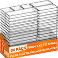 Criusia 36 Pack Large Clear Plastic Drawer Organizer Bins - 6 Size Acrylic Kitchen Drawer