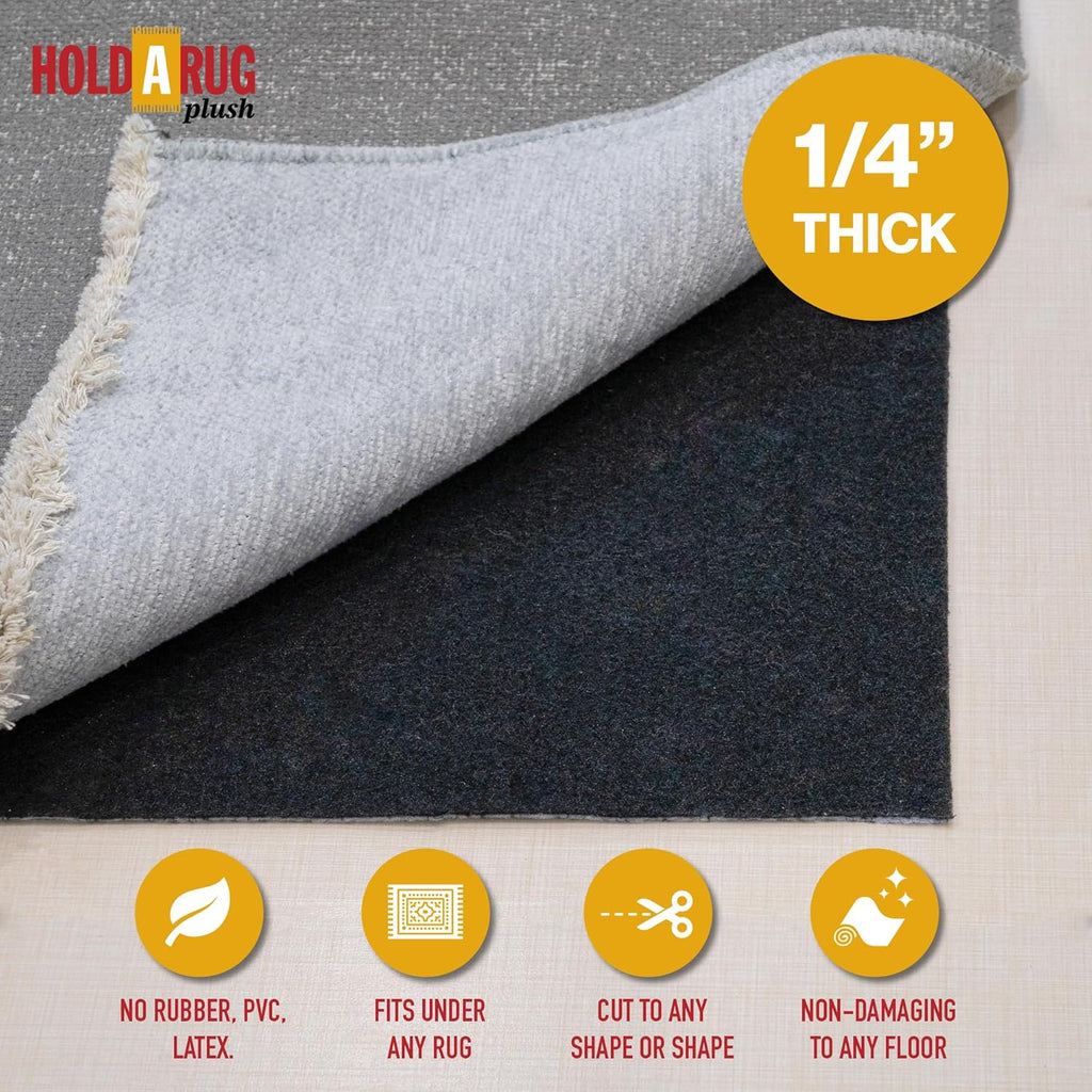 Hold-a-Rug Plush 8' x 11' Nonskid, Nonslip Rug Pad, Reversible Gripper, ¼ Thick, Safe for All