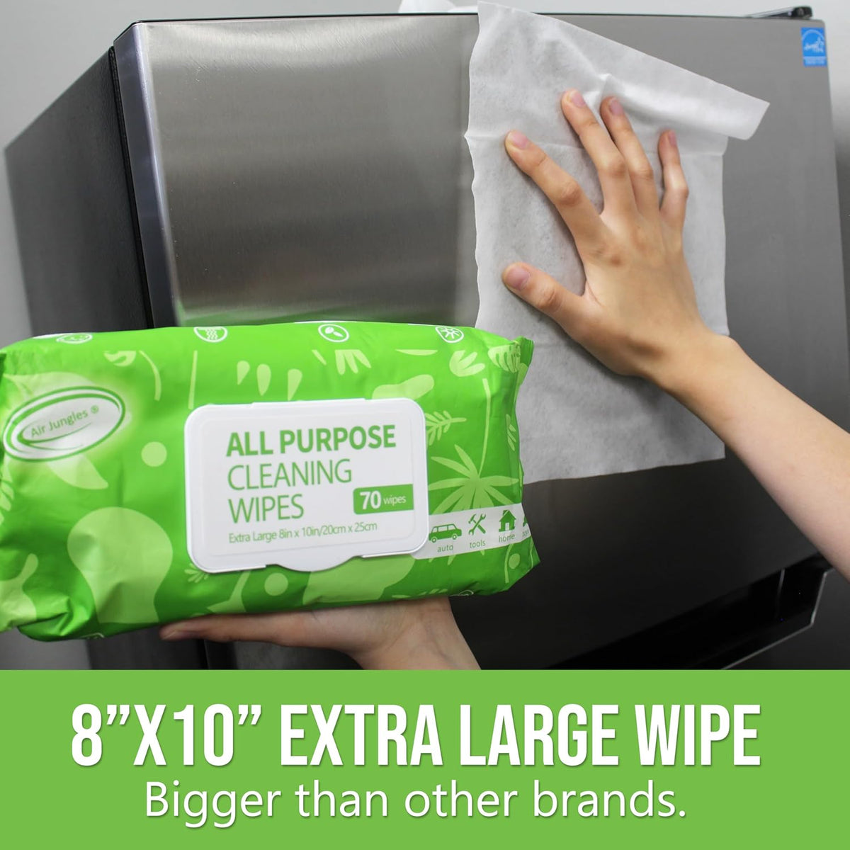 Air Jungles All Purpose Car and Home Cleaning Wipes 70 Count (Pack of 3), Extra Large 8" x 10" Size