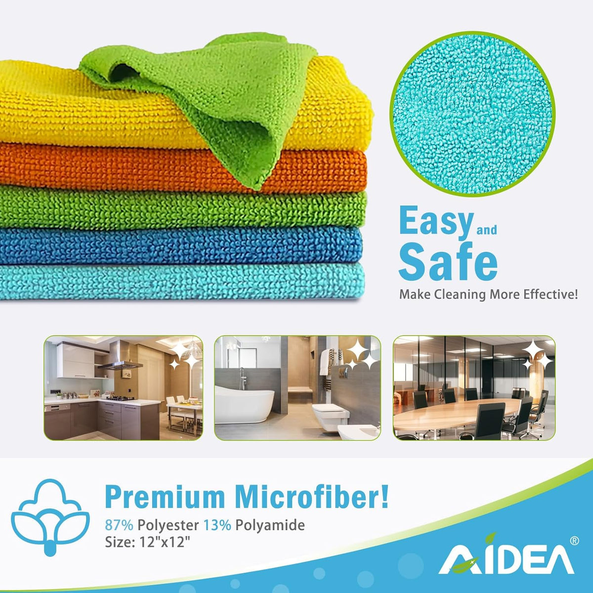 AIDEA Microfiber Cleaning Cloth, 50PK, Microfiber Towels for Cars, All Purpose Cleaning Rags for
