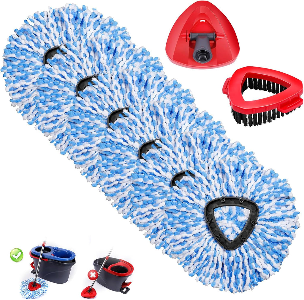 Mop Replacement Heads 6 Pcs & 1 Scrub Brush & 1 Base Combo,Spin Mop Replacement Head for Ocedar