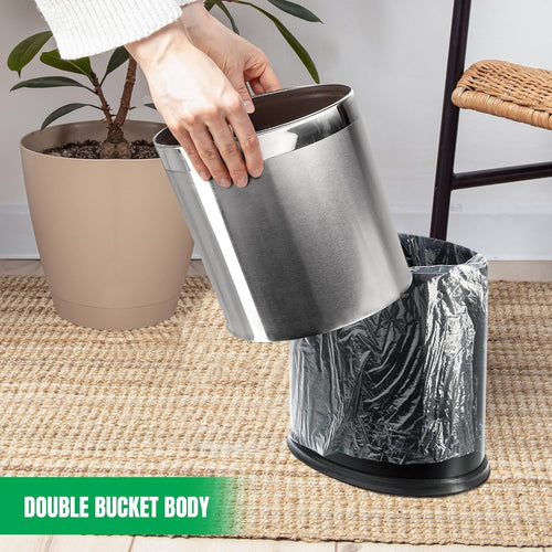 'Invisi-Overlap' Open Top Stainless Steel Trash Can, Small Office Wastebasket, Modern Home Décor