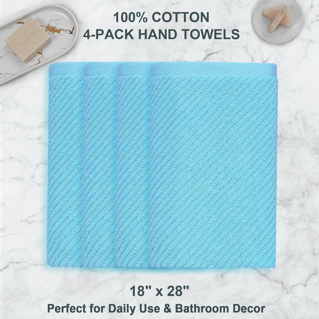 VOOVA & MOVAS Hand Towels for Bathroom Set of 4，Large 18"x 28" - 100% Cotton | Lightweight | Thick